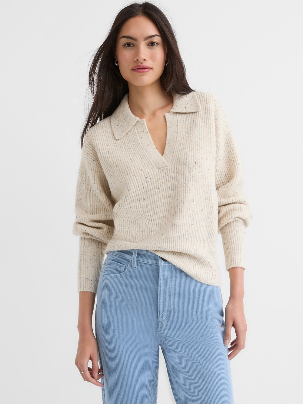 LOFT Flecked Ribbed Collared Sweater Size XS